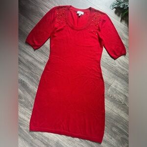 Allison Brittney faux gemstone embellished sweater dress in red. Size S